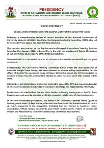 BREAKING: NAUS Dissolves Edo State Campus Monitoring Committee (CMC)